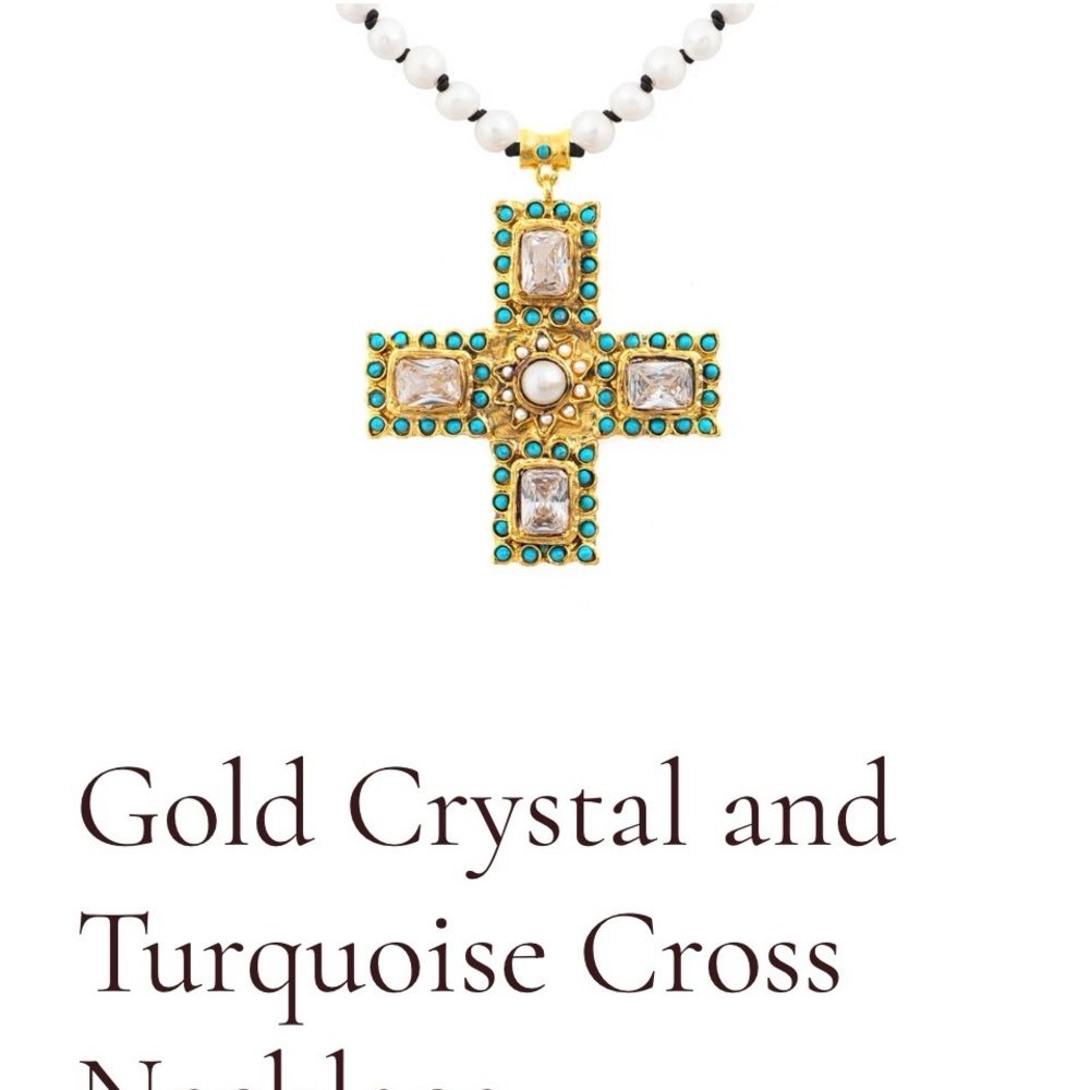 Julie Miles Gold Crystal & Turquoise Cross Necklace